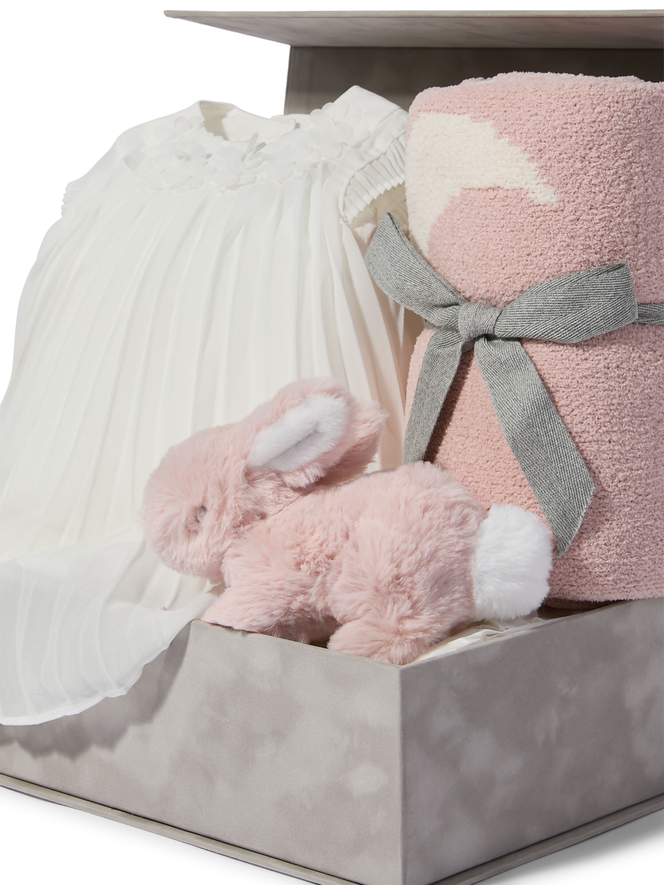 Pleated Dress - 4 Piece Gift Set with Soft Toy Treasured Pink Bunny and Chenille Blanket image number 2